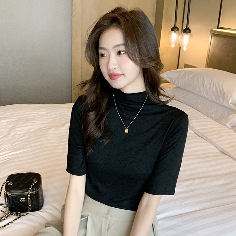 Vapetix M (90-105 pounds)-4XL (264-272 lbs) Half-high collar five-sleeved base shirt women's spring and summer versatile T-shirt elegant slim-f – Bild 5