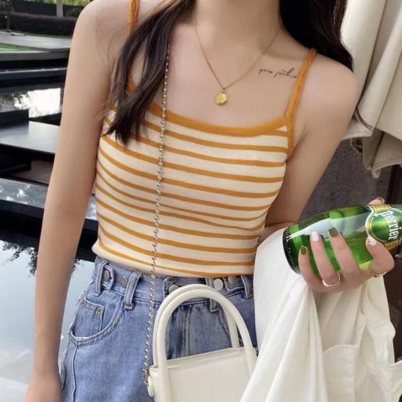 Vapetix Free Size-Free Size Ribbed Knit Tank Top for Women - 2025 Summer New French Style Innerwear Sexy Fitted Slimming Base L – Bild 9