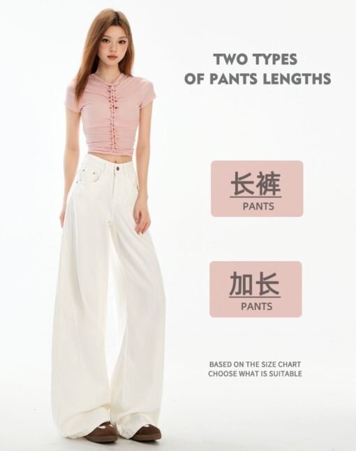Vapetix XS-XL  Photographed White Lazy Style Wide Leg Denim Spring 2025 High-Waisted Loose Fitting Slimming Americ – Bild 4