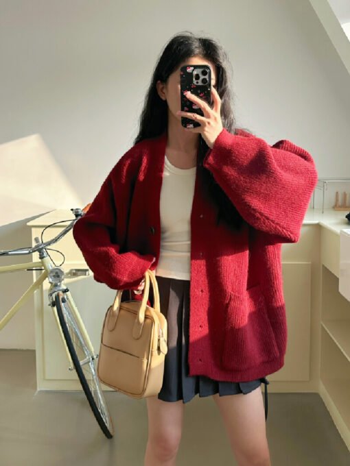 Vapetix Free Size-Free Size  Women's V-neck cardigan coat, 2025 new arrival, high-end, lazy style, relaxed feeling, loose top – Bild 6