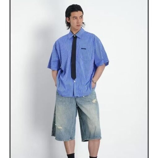 Vapetix S-2XL  High-waisted summer new holey straight-leg pants, ragged shorts, wide-leg pants, loose women's slim – Bild 5
