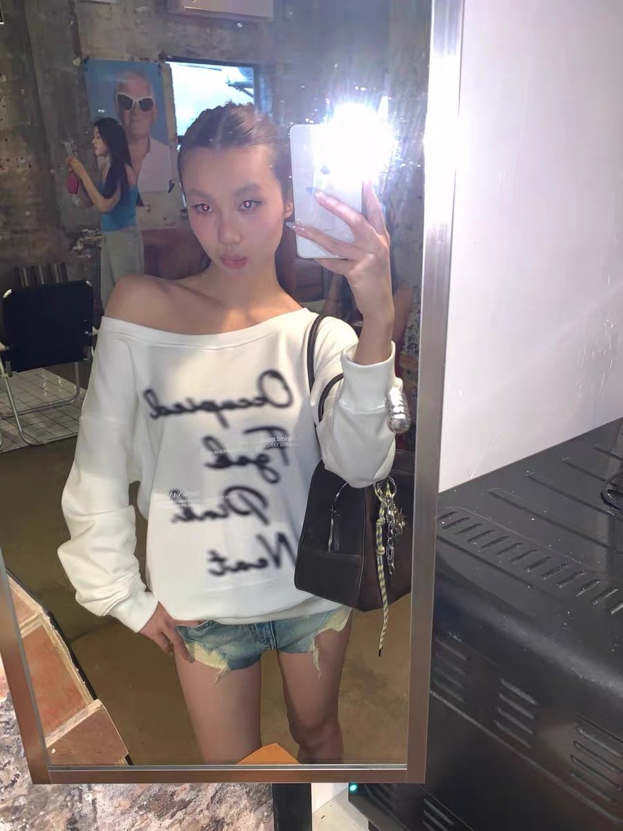 Vapetix M-2XL High-quality Mamba Cotton 300g Vintage American Print Asymmetrical Shoulder Hoodie for Women - Loos – Bild 5