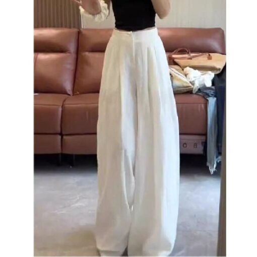 Vapetix S-2XL  White Ice Silk Pleated Wide Leg Pants for Women - Summer 2025 New Arrival High-Waisted Flowy Cool T – Bild 5