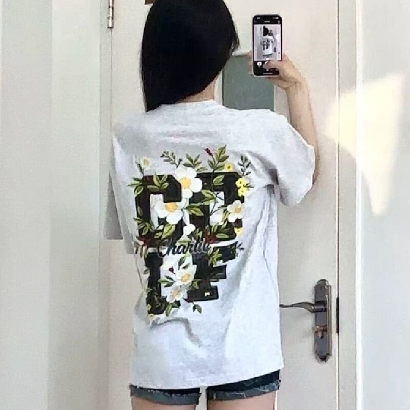 Vapetix M-2XL Women's 220g Refined Cotton Short Sleeve T-shirt with Embroidery and Print, featuring 2-Bead Needle – Bild 5