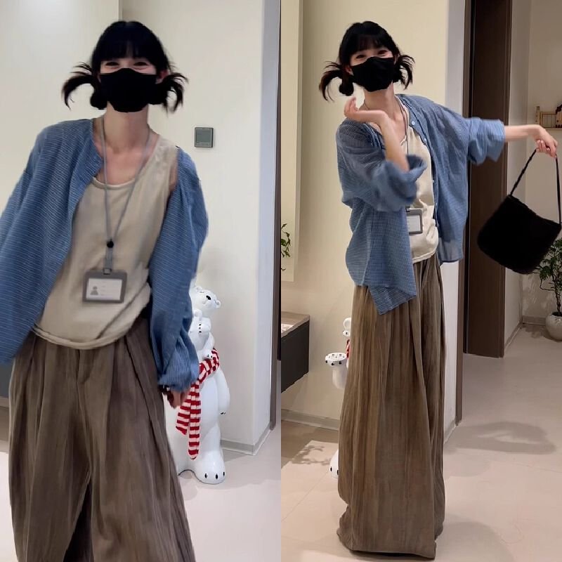 Vapetix S-2XL French blue checkered sunscreen shirt jacket for women, summer thin style, 2025 new arrival loose l – Bild 4