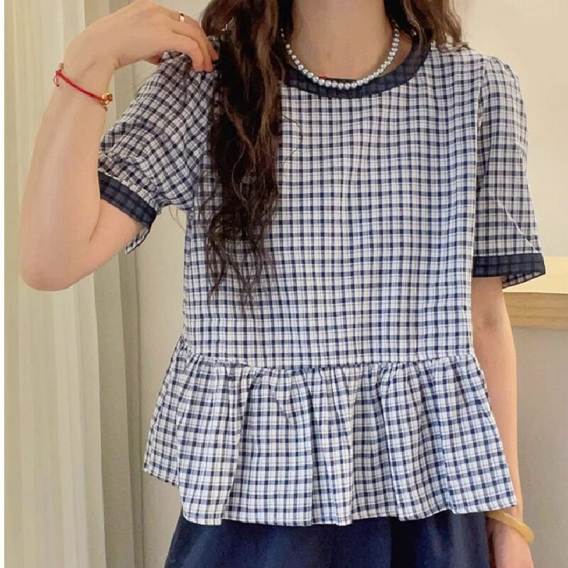 Vapetix S-XL 80% cotton, 20% polyester checkered fabric, leisurely and beautiful color-blocking checkered round- – Bild 3