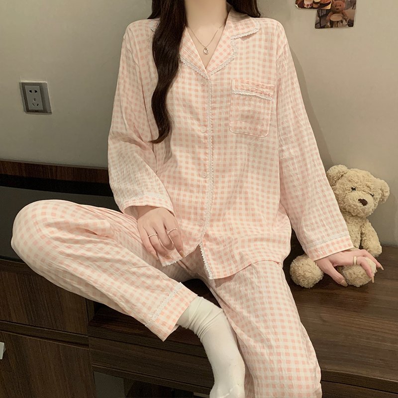 Vapetix M-XXL Women's Autumn New Knitted Cloud Cotton Open Cardigan Lace Edge Sweet Long Sleeve Home Suit Set – Bild 5