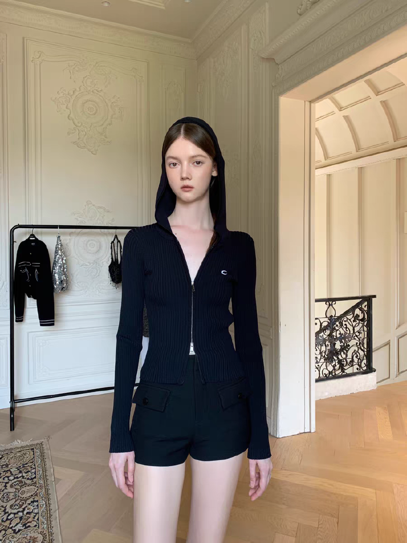 Vapetix Free Size-Free Size Three-Color Hooded Ribbed Knit Cardigan, Versatile and Slimming Zipper Sweatshirt Top – Bild 4