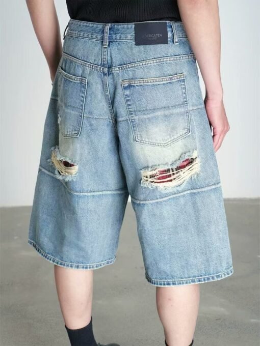 Vapetix S-2XL  High-waisted summer new holey straight-leg pants, ragged shorts, wide-leg pants, loose women's slim – Bild 6