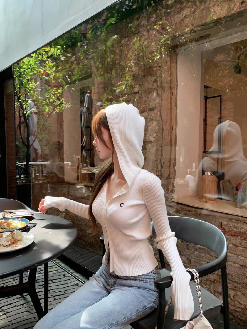 Vapetix Free Size-Free Size Three-Color Hooded Ribbed Knit Cardigan, Versatile and Slimming Zipper Sweatshirt Top – Bild 5