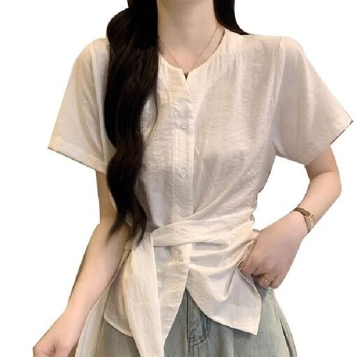 Vapetix S-3XL  Cloud Pocket Short-Sleeve Shirt for Women - 2025 Summer New French V-Neck Bohemian Waist Cinching I – Bild 8