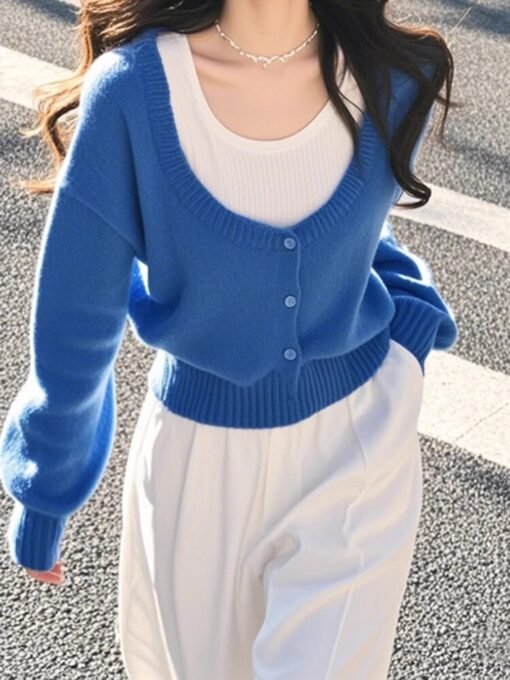 Vapetix Free Size-Free Size  Stylish Youthful Upgrading Blouse Blue Pencil Dress Knit Top for Women 2025 Autumn New Arrival Tren – Bild 8