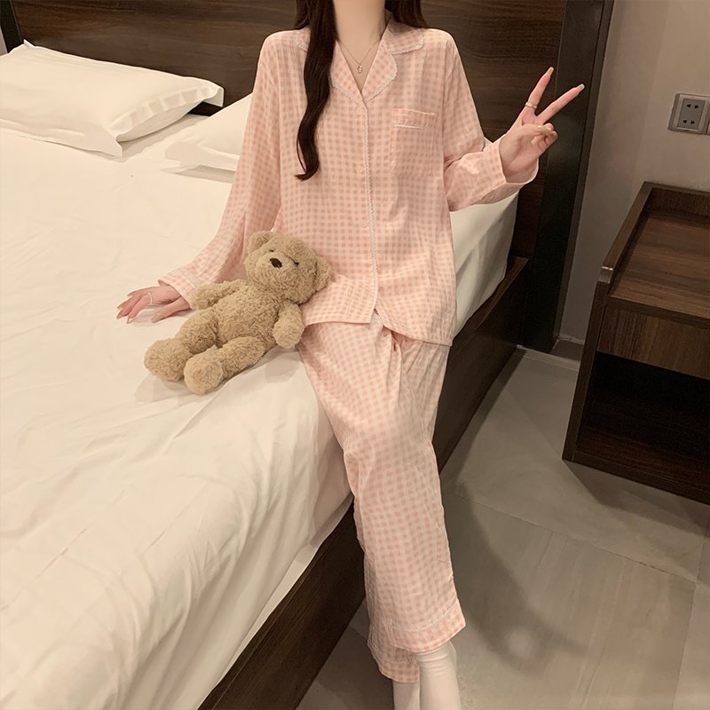 Vapetix M-XXL Women's Autumn New Knitted Cloud Cotton Open Cardigan Lace Edge Sweet Long Sleeve Home Suit Set – Bild 4