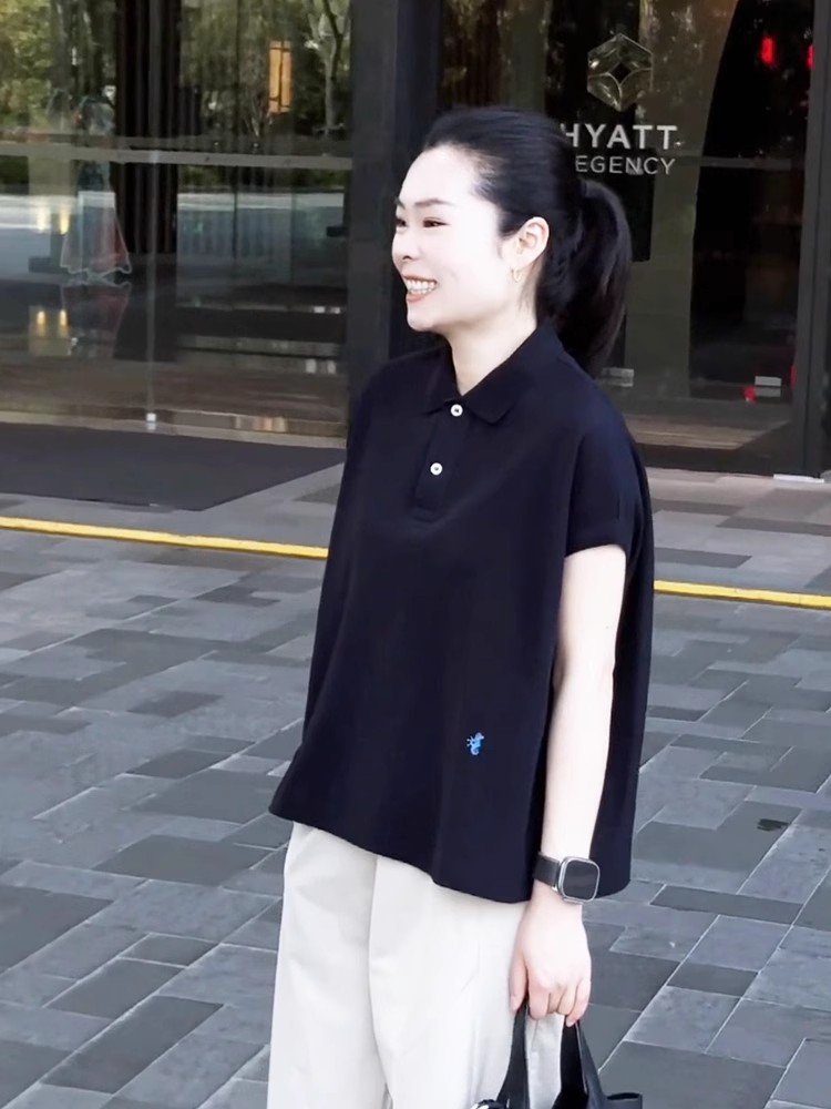 Vapetix S-XL Women's Loose Fit Wide Shoulder Short Sleeve Polo Neck Casual Simple Summer Fashion T-Shirt for 202 - 图片 4