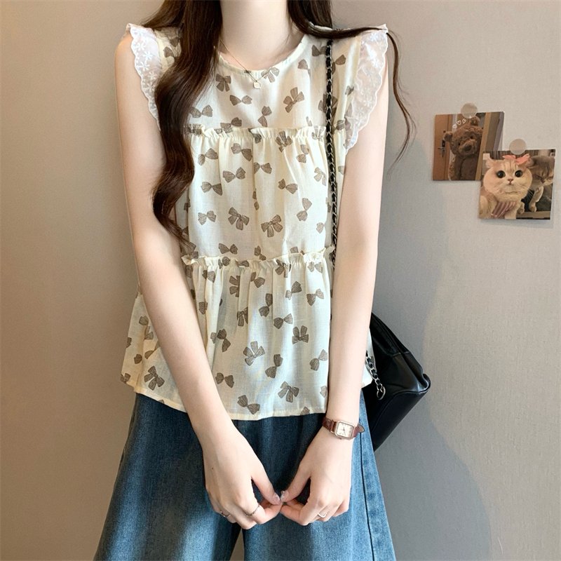 Vapetix Free Size-Free Size Real shot New version French lace flared sleeve sleeveless doll shirt blouse – Bild 5