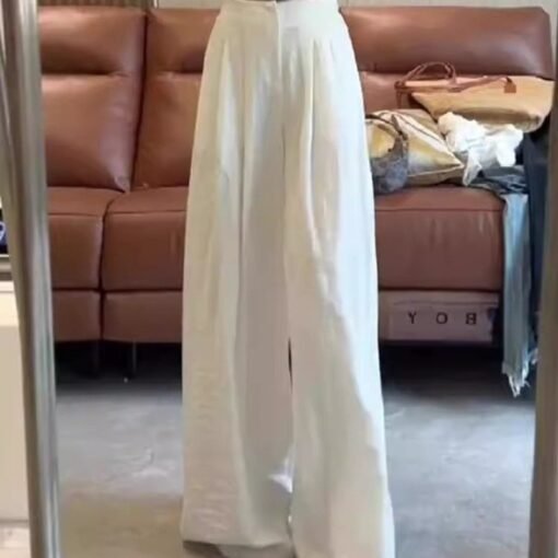 Vapetix S-2XL  White Ice Silk Pleated Wide Leg Pants for Women - Summer 2025 New Arrival High-Waisted Flowy Cool T – Bild 6