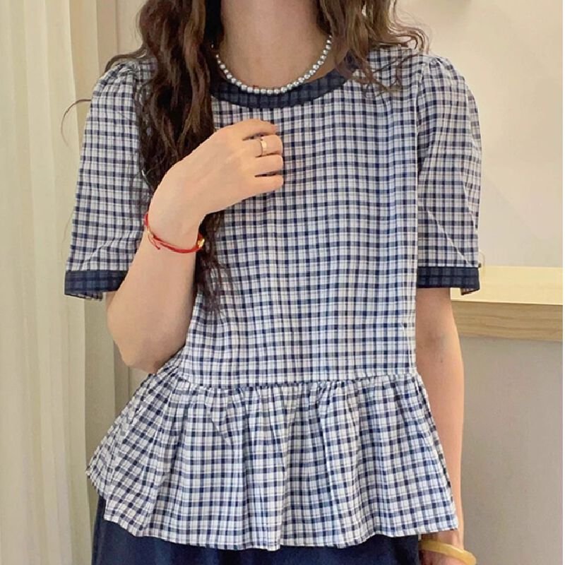 Vapetix S-XL 80% cotton, 20% polyester checkered fabric, leisurely and beautiful color-blocking checkered round- – Bild 5