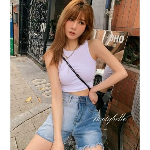 Vapetix XS-XL  Korean women's new fashion color-blocked frayed button tie-dye versatile casual jeans shorts trendy – Bild 6