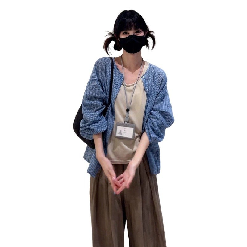 Vapetix S-2XL French blue checkered sunscreen shirt jacket for women, summer thin style, 2025 new arrival loose l – Bild 7