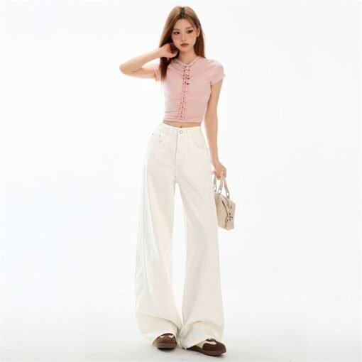 Vapetix XS-XL  Photographed White Lazy Style Wide Leg Denim Spring 2025 High-Waisted Loose Fitting Slimming Americ – Bild 5