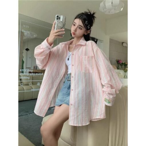Vapetix S-XL  Striped Shirt 2025 Summer New Outerwear Versatile Loose Casual Windproof Sun Protection Top for Wom – Bild 9