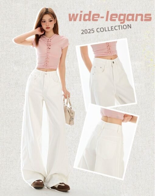 Vapetix XS-XL  Photographed White Lazy Style Wide Leg Denim Spring 2025 High-Waisted Loose Fitting Slimming Americ – Bild 7