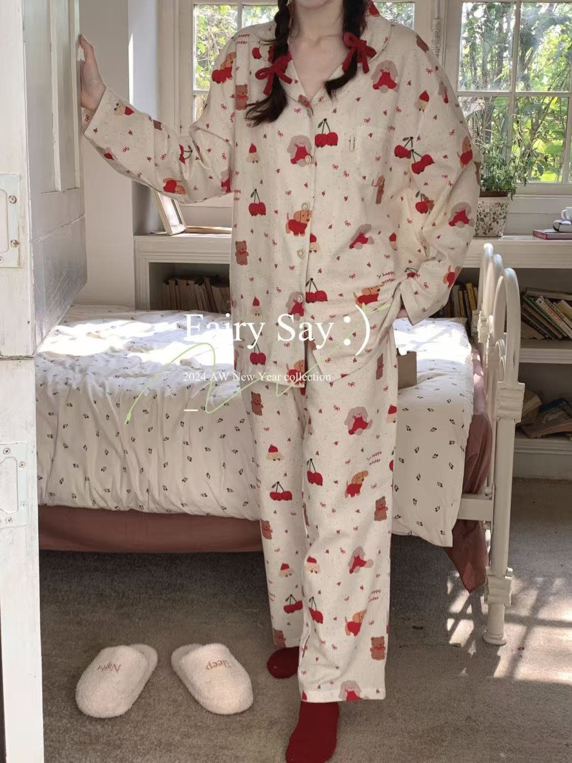 Vapetix M-XXL Spring and Autumn Sleepwear Set for Girls - New Cloud Cotton Long Sleeve Small Stand Collar Long Sl – Bild 4