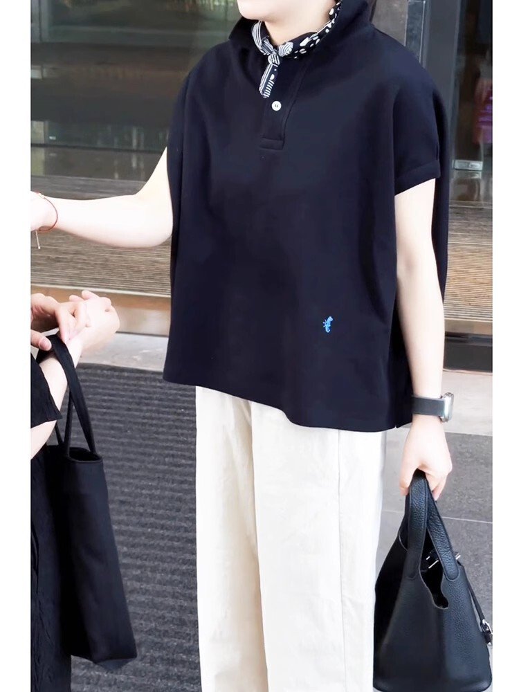 Vapetix S-XL Women's Loose Fit Wide Shoulder Short Sleeve Polo Neck Casual Simple Summer Fashion T-Shirt for 202 - 图片 5