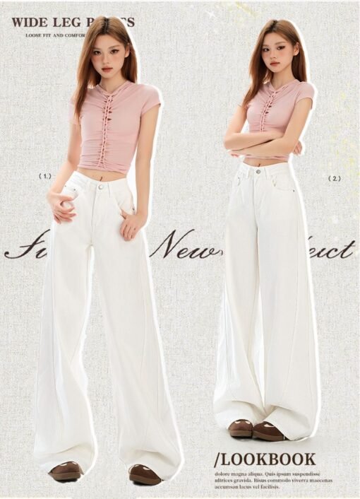 Vapetix XS-XL  Photographed White Lazy Style Wide Leg Denim Spring 2025 High-Waisted Loose Fitting Slimming Americ – Bild 8