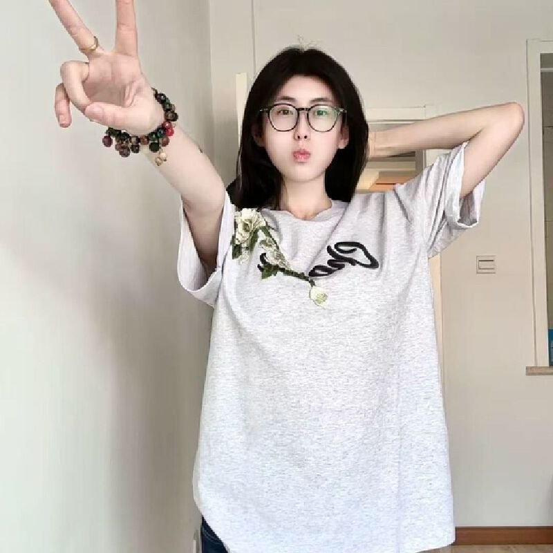 Vapetix M-2XL Women's 220g Refined Cotton Short Sleeve T-shirt with Embroidery and Print, featuring 2-Bead Needle – Bild 8