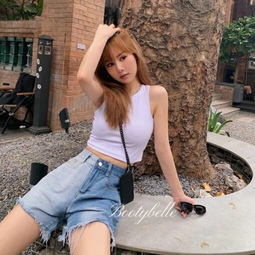 Vapetix XS-XL  Korean women's new fashion color-blocked frayed button tie-dye versatile casual jeans shorts trendy – Bild 8