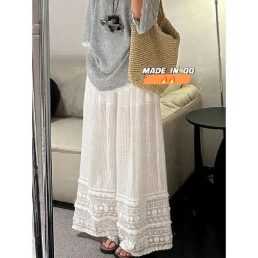 Vapetix S-2XL  Lace Embroidery Lace-up Ice Silk Wide Leg Pants for Women Summer Thin Sensual Casual Cool Pants – Bild 9