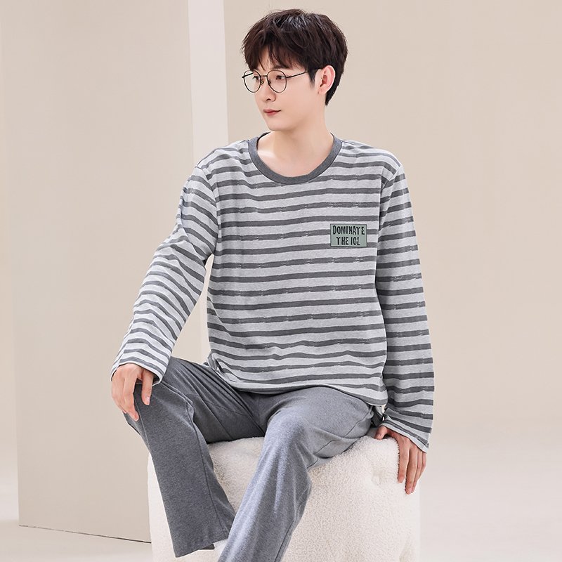 Vapetix L-XXXL Men's Spring and Autumn Pajamas 2025 New Pure Cotton Long-Sleeved Long Pants Autumn Plus Size Men's