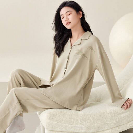 Vapetix M-XXL  New Autumn 5050 Modal Women's Collarless Open Top Long Sleeve Long Pants Pajama Set for Women Homec