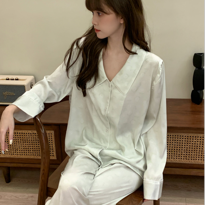 Vapetix M-XL Pajama set for girls, autumn high-end sense, snow silk French light luxury brocade silk long-sleeve