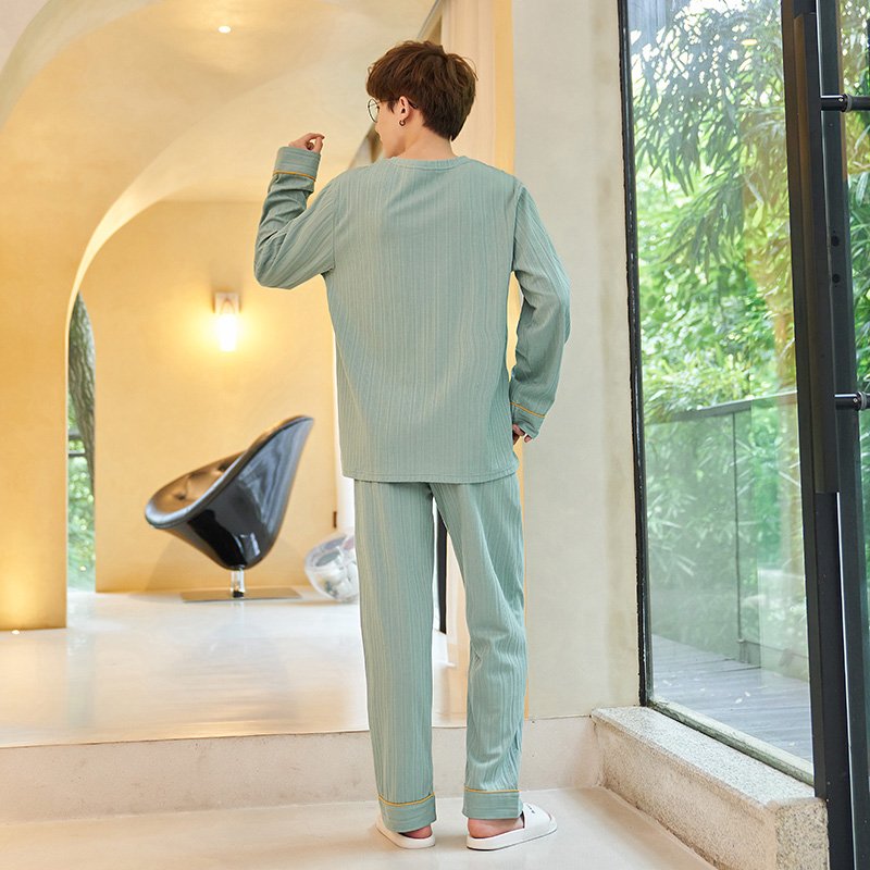 Vapetix L-4XL Autumn New Cotton-Like Men's Drawstring Crewneck Long-Sleeve Long Pants Pajama Set for Men Homecomi