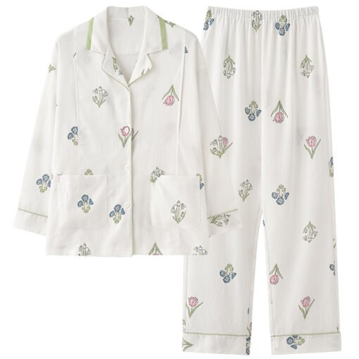 Vapetix M-XXL  Women's maternity sleepwear set, spring and autumn cloud cotton gauze open front cardigan, postpart