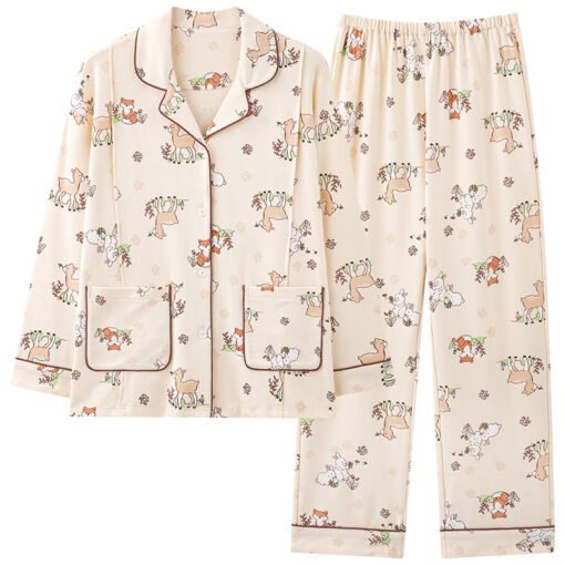 Vapetix M-XXXL  Autumn New 100% Cotton Ladies' Collarless Open Top Long Sleeve Long Pants Nightgown Set for Postpar