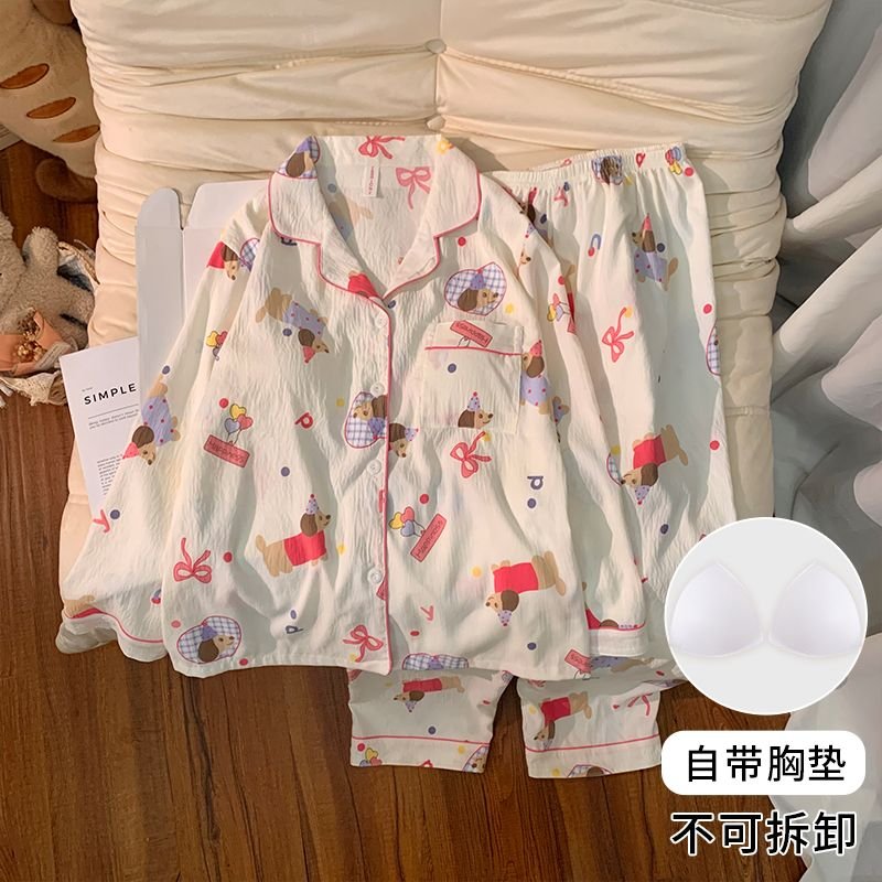 Vapetix M-XXL Women's Autumn New Sleepwear Set with Padded Bust Cardigan Knit Cloud Cotton Sweet Long Sleeve Home – Bild 5