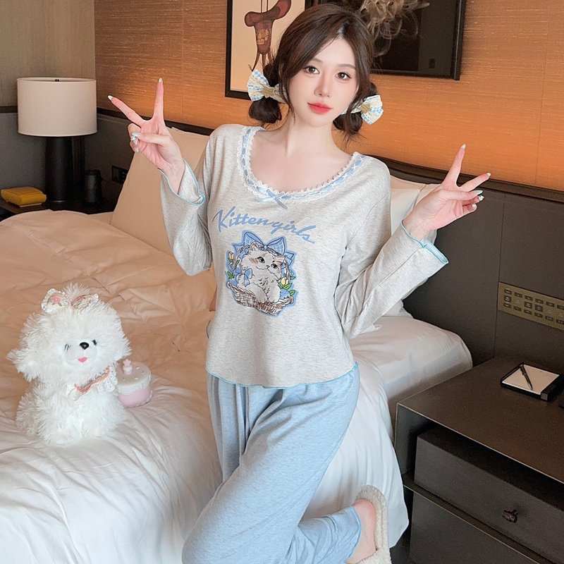 Vapetix M-XL 【With Unremovable Chest Pads】Spring and Autumn Long-Sleeve Women's Modal Cat Sweet Homecoming Suit