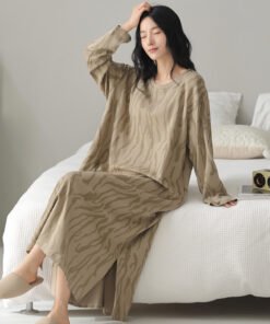 Vapetix 160(M)-175(XXL)  Cotton Autumn New Women's Pajamas Cute Long-Sleeve Nightgown Casual Plus Size Thin Long Dress Homec