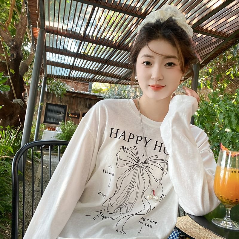 Vapetix S-XL White Casual Long-Sleeve T-Shirt for Women, Spring and Autumn Lightweight, Exquisite Covering Shirt