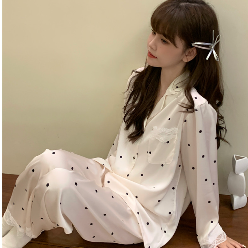 Vapetix M-XL Autumn Sophisticated Ice Silk French-Style Affordable Luxury Polka-Dot Silk Long-Sleeve Outwear-Rea - 图片 2