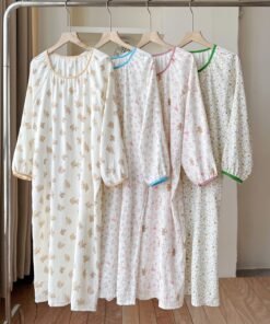 Vapetix 160(M)-175(XXL)  【4 Patterns】Cloud Cotton Nightgown for Women Spring and Autumn Sweet Princess Style Long Sleeve Ski