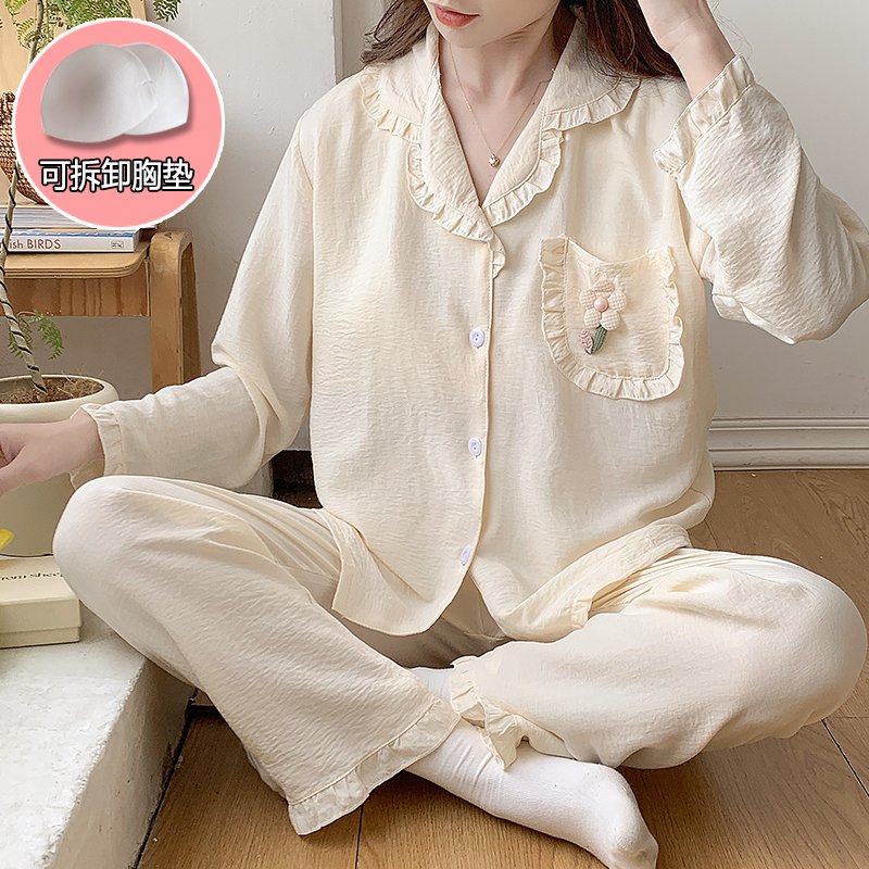 Vapetix M-XXL Qiao Mengran New Trend Cloud Cotton Band Bralette Long-Sleeve Pajama Set for Girls Spring and Autum – Bild 4