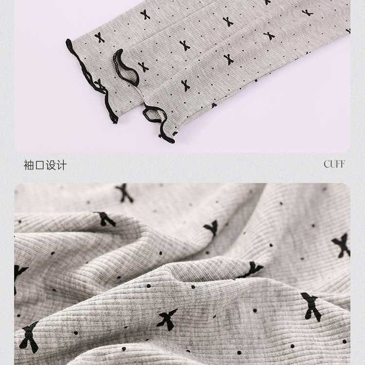 Vapetix M-XXL Spring and Autumn Floral Edge Butterfly Bow Pajama Set for Women with Bralette, Ice Silk Ribbed Lon