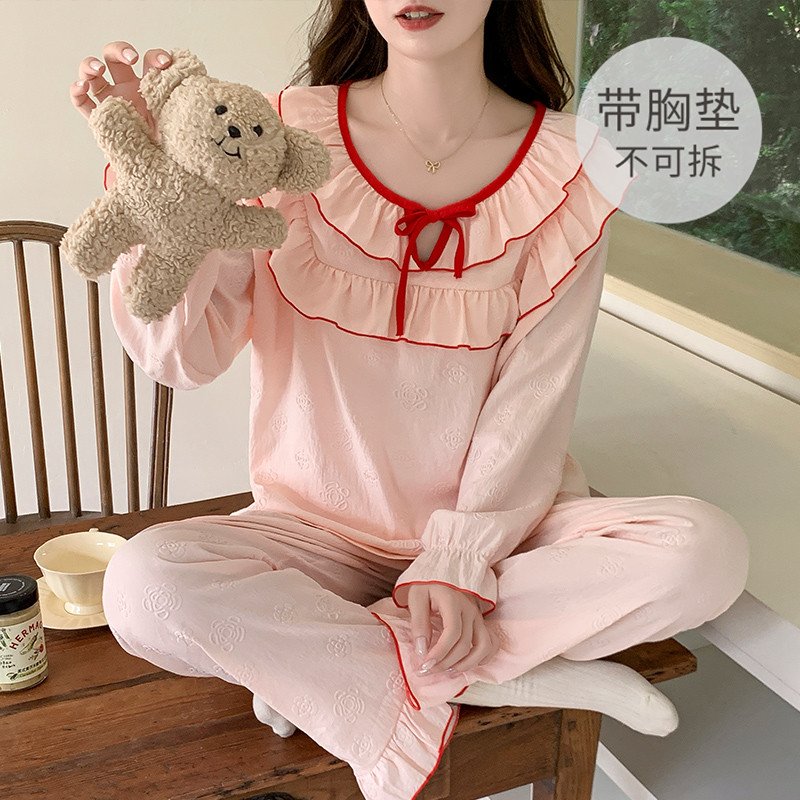 Vapetix M-XXL 【Qiao Mengran】Cloud Cotton Band Bralette Pajamas for Women Spring and Autumn Sweet Long-Sleeved Lon – Bild 4