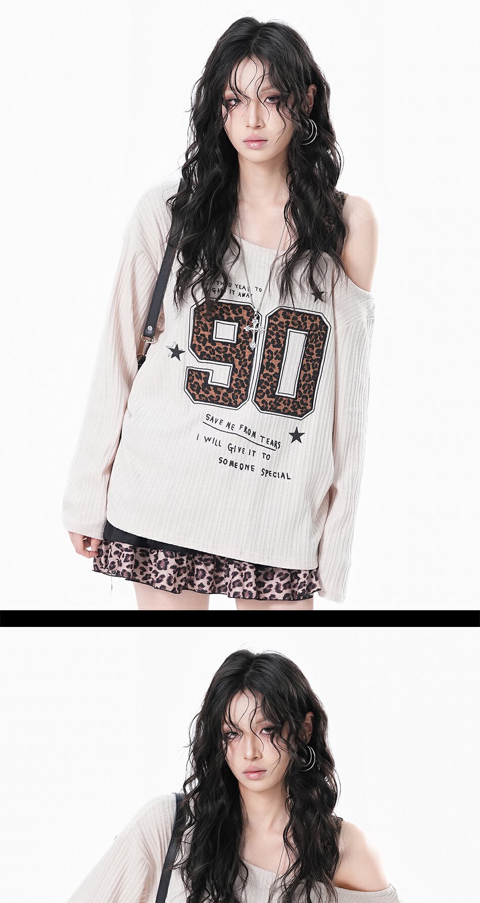 Vapetix S-XL Korean chic new original fabric American retro leopard print halter strap sleeveless long-sleeve to – Bild 2