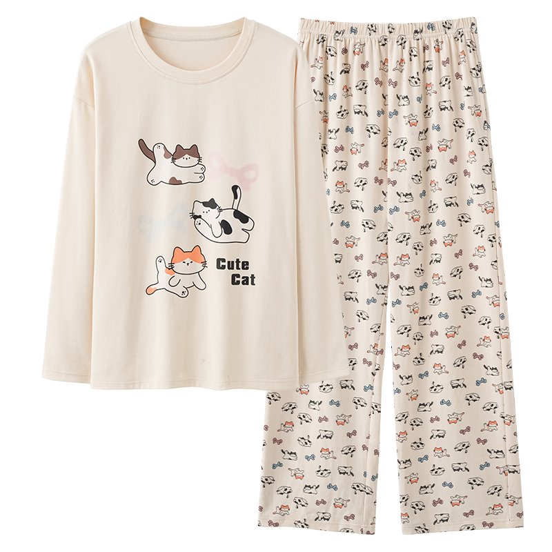 Vapetix M-XXL Autumn New Cotton-Like Women's Round Neck Long Sleeve Long Pants Pajama Set for Women Casual Home W