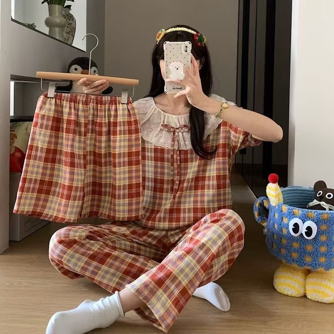 Vapetix M-XXL Live-streaming influencer cloud cotton short-sleeved shorts long pants three-piece set large lapel - 图片 5